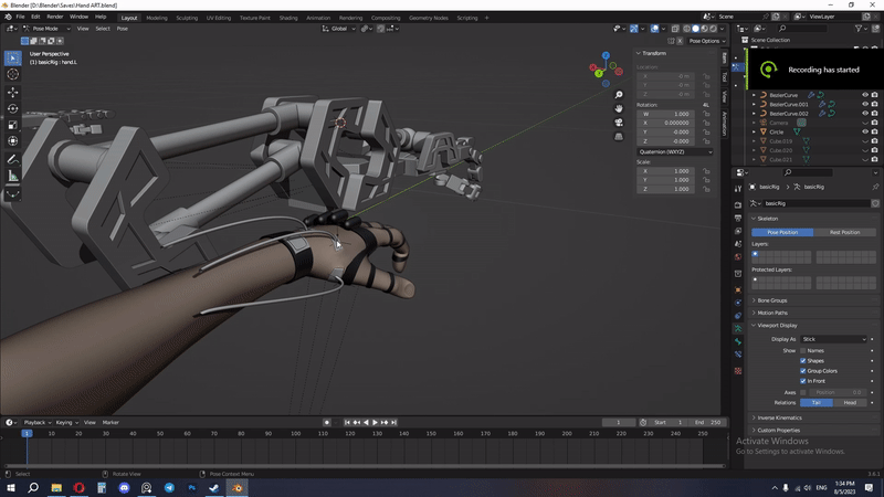 Een GIF van een hand animatie, waar een rig wordt gebruikt